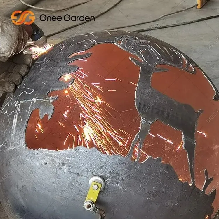 Exquisite Corten Steel Fireball Deer & Trees
