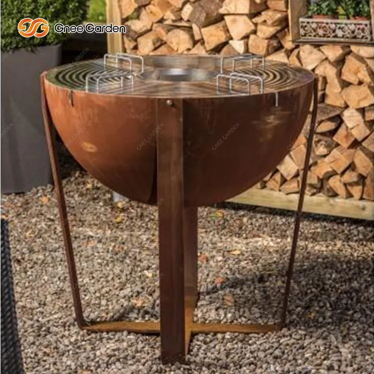 Corten Steel Hemisphere Fire Pit Bowl Barbecue