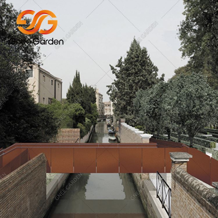 Corten Steel Metal Pedestrian Bridge In Park