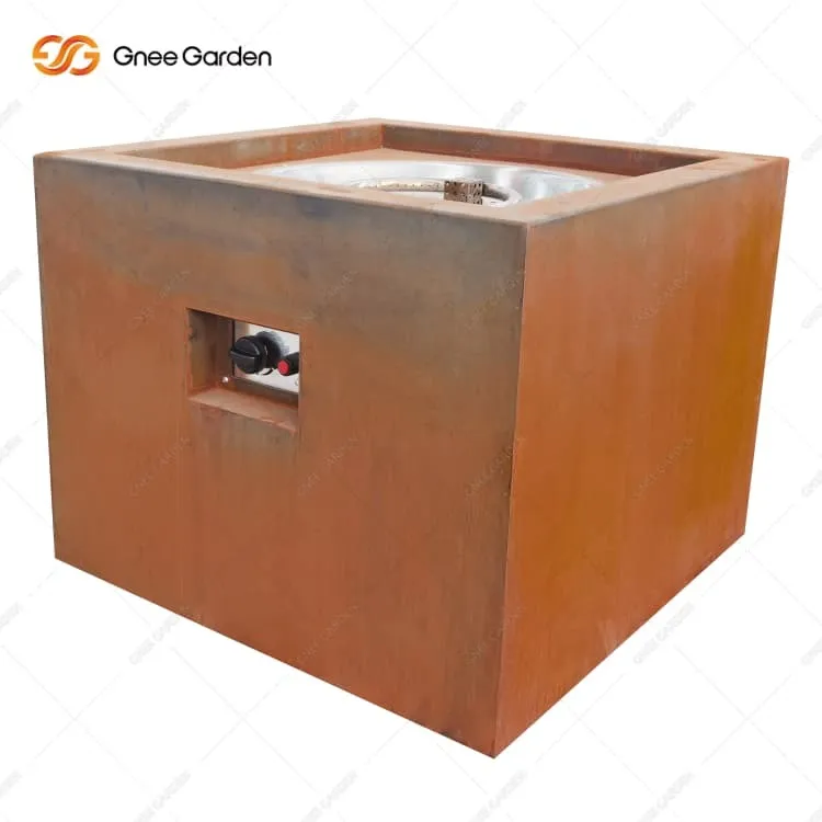 Corten Steel outdoor gas fire pit table