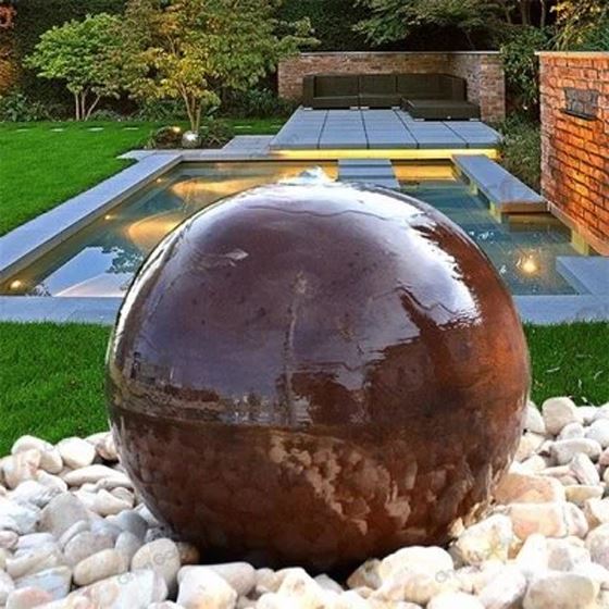 Decorative Corten Steel Sphere Water Feature Fountain For Garden