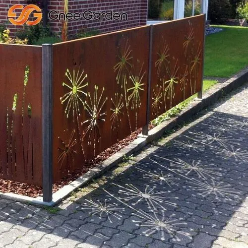 Garden Corten Steel Screen Dandelion Design
