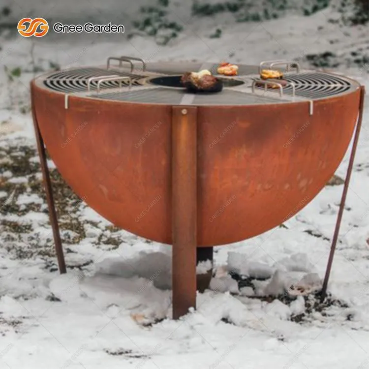 Round Corten Steel Outdoor BBQ Portable Fire Pit Bowl