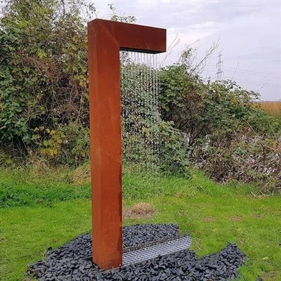 Corten Steel Water Feature With Rain Curtain For Garden