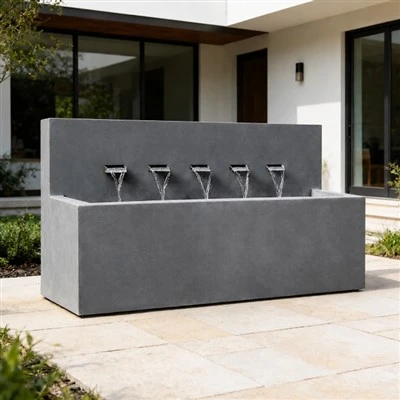 Modern Metal Wall Fountain 5-Spout Trough Water Feature